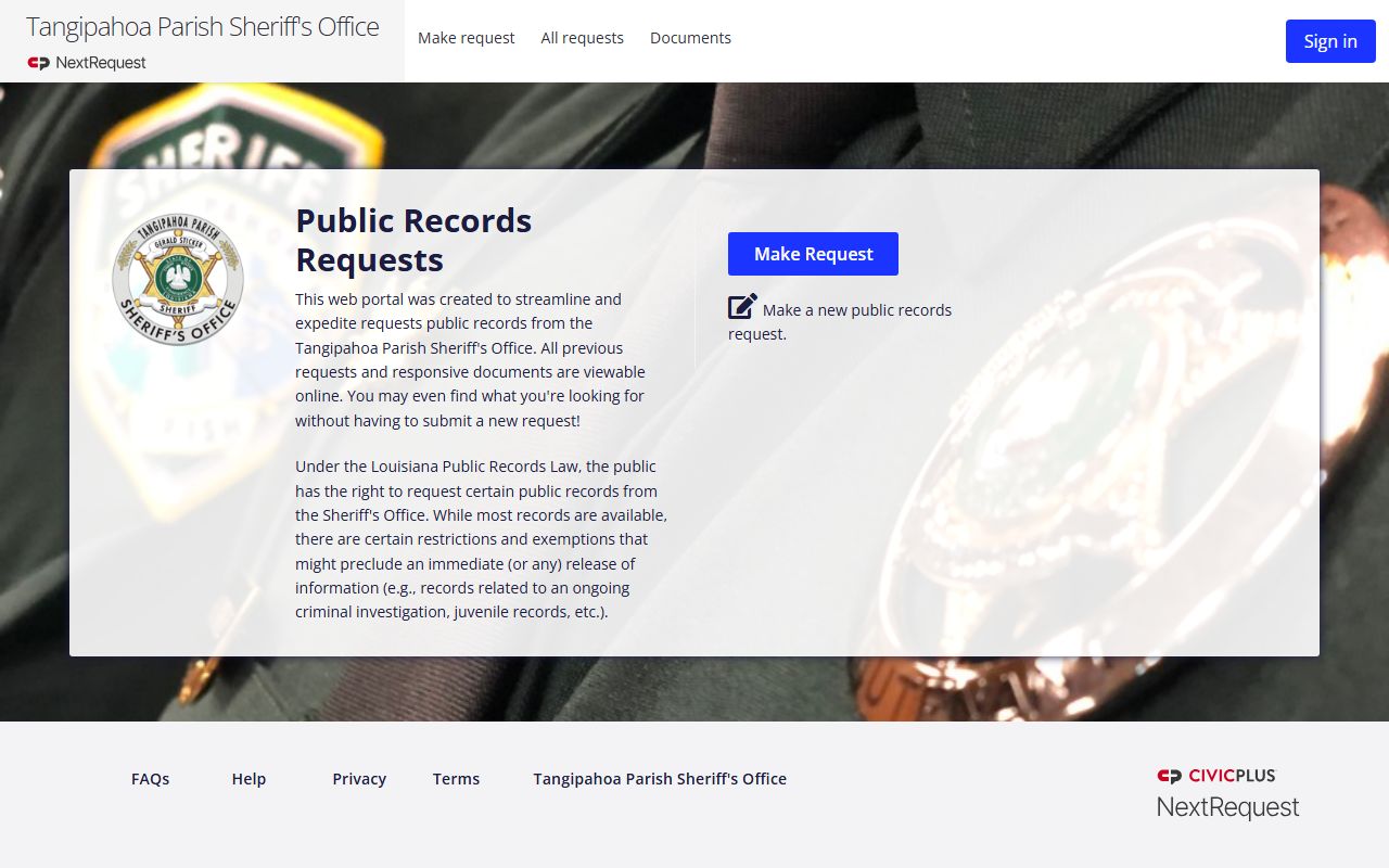 Tangipahoa Parish booking photos public records request portal